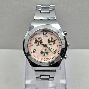 Womens Longbo Chronograph Pink Silver Tone Watch New Battery